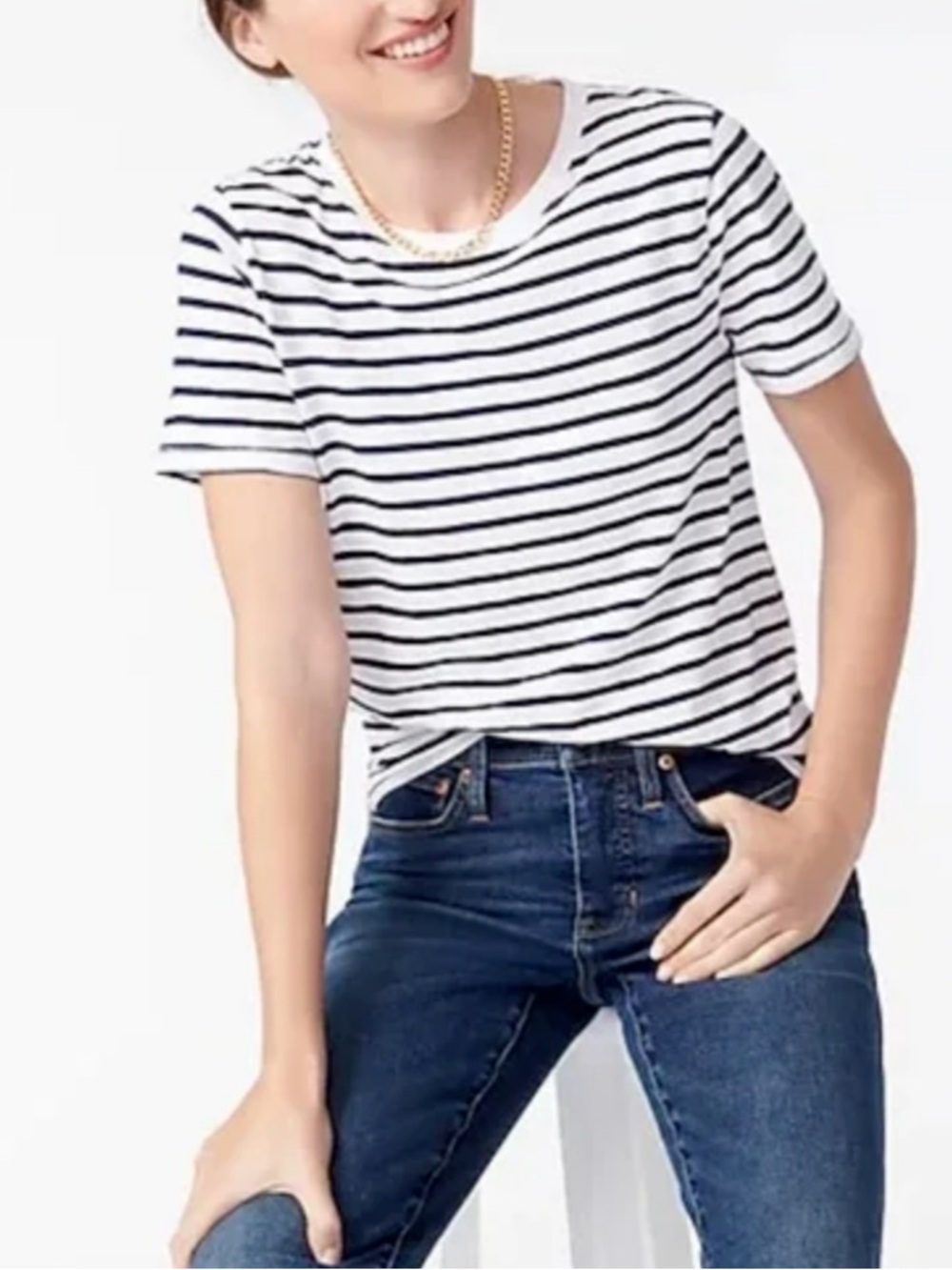 J.Crew Vintage Cotton Navy Stripe Crewneck Tee Shirt Small Soft Classic